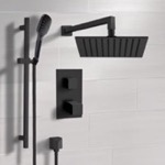 Remer SFR57 Matte Black Thermostatic Shower Set with Rain Shower Head and Hand Shower